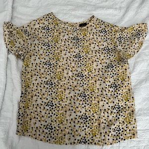 Moschino blouse, size large, yellow, blush, black, keyhole in back with button